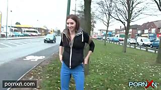 horny skinny leyla goes public? flashing her shaved pussy?