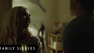 hot blondie is sad after her boyfriend leaves her & decides to get over him by fucking her stepbro