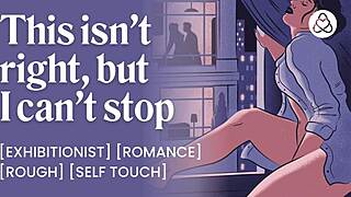 She finger fucks her pussy while neighbors fuck by the window in hotel roleplay