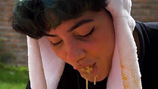 Lara's picnic turns into full vomit barf fetish movie. Outdoor teen solo.