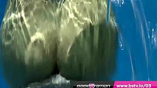 Leah Strips by the Pool, Revealing Her Big Tits and Pussy