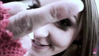 Slutty brunette in high heels orgasms during rough sex