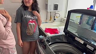 Two lesbians having silent sex in the kitchen