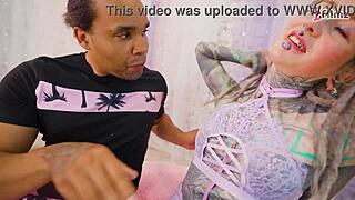 inked babe experiences stretching session ending with facial