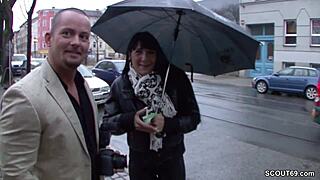 teeny gets approached on the german street for cash payment