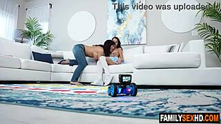 Stepson Joins Stepmom And Stepsister In Intense Threesome Featuring Hardcore Fucking And Lesbian Licking