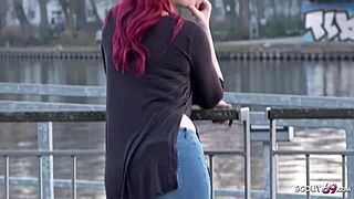 german scout - rothaarige studentin melina bei strassen casting fuer geld gefickt