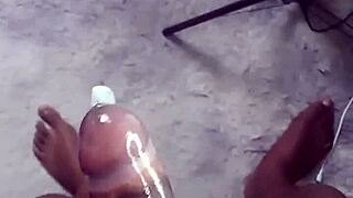 Hey, check out this safe sex masturbation with condom cumshot!