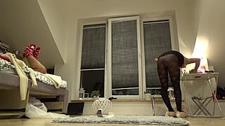 Petite college girls try on lingerie at house party