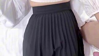 Oh wow, this young Asian student rips her clothes to reveal a hairy wet pussy for intense fingering and dripping orgasm!