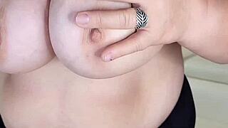 Look at this thick busty granny getting naked