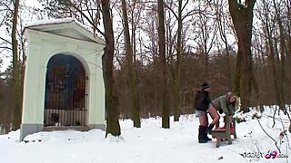 Old guy seduces curvy nylon teen 18+ to fuck outdoor in snow, evoking deep emotions