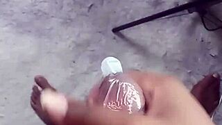 Hey, check out this safe sex masturbation with condom cumshot!