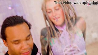 inked babe experiences stretching session ending with facial