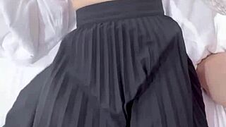 Oh wow, this young Asian student rips her clothes to reveal a hairy wet pussy for intense fingering and dripping orgasm!