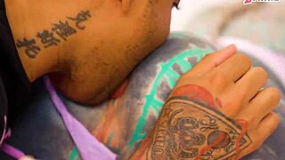 inked babe experiences stretching session ending with facial