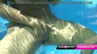 Leah Strips by the Pool, Revealing Her Big Tits and Pussy