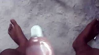 Hey, check out this safe sex masturbation with condom cumshot!