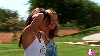 Lesbian Lovers Kiss And Lick Outdoors In Shadows