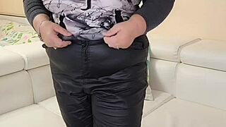 Look at this thick busty granny getting naked