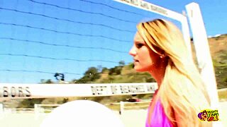 after the beach, these two beautiful lesbian bimbos caressed each other's bodies softly