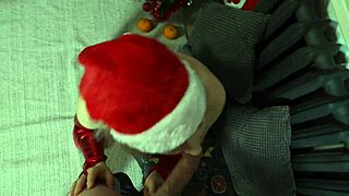 laura's horny in christmas nylons, sucking cock as a gift