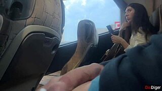 Teen brunette flashes huge cock on crowded bus, risking handjob and cum in public POV