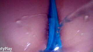 Mature woman wets her panties on the toilet bowl cam