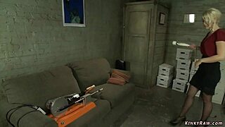 Blonde In Stockings Rides Sybian To Orgasm