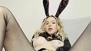 cute bunny having fun with clit and labia caresses clit and labia.