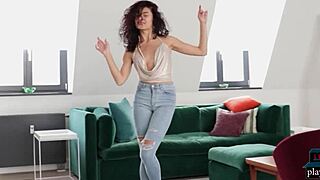 Hey, petite Asian teen Layla Balan with curly hair models solo softcore – want to see more?