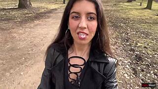 walking through the park with cum dripping on my face