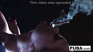 Sexy Blonde Shyla Stylez Smokes in Big Tits Fetish Solo!