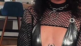 Tattooed Petite Anal Slut Rides Rough POV Cowgirl Creampie Latex