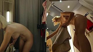 Hidden camera spying on a blonde with a big ass no panty in a public store