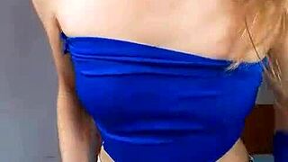 Bonneyuwu, petite teen prostitute masturbates with dildo, ripping clothes and getting wet in miniskirt and pantyhose