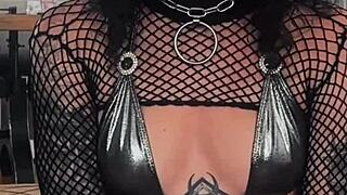 Tattooed Petite Anal Slut Rides Rough POV Cowgirl Creampie Latex