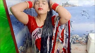 wetlook saree shower scene with an indian beauty