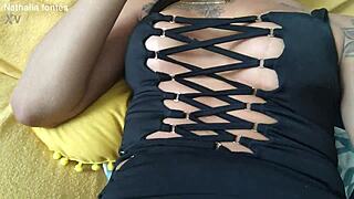 The transsexual takes it hard the way she likes and sits