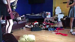 Hot petite 18+ tight pussy sexy girls do a try on haul for sexy lingerie and thongs but it turns into a porn party 😍