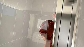 Reality shower scene with redhead in bathing game