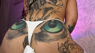 Babe With Split Tongue Rubs Pussy On Pillow Then Anal Fucks