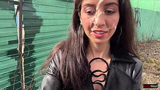 walking through the park with cum dripping on my face