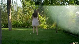 Two Brunettes SHARE a ROMANTIC OUTDOOR MOMENT with KISSING and TOUCHING