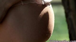 classy eurobabe fingers herself outdoors in the sun