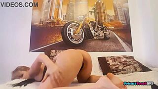 horny milf slaps ass and masturbates pussy in black lingerie for lover