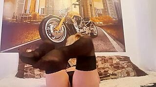 horny milf slaps ass and masturbates pussy in black lingerie for lover