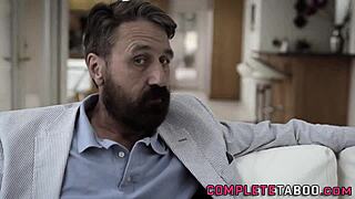 Blonde teen performs oral on large cock