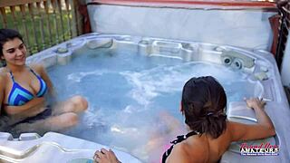 Jamie Litton and Vicky share cock in hot tub