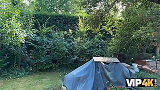 Tattooed blonde Greta Foss fucks hunter in the forest for salvation